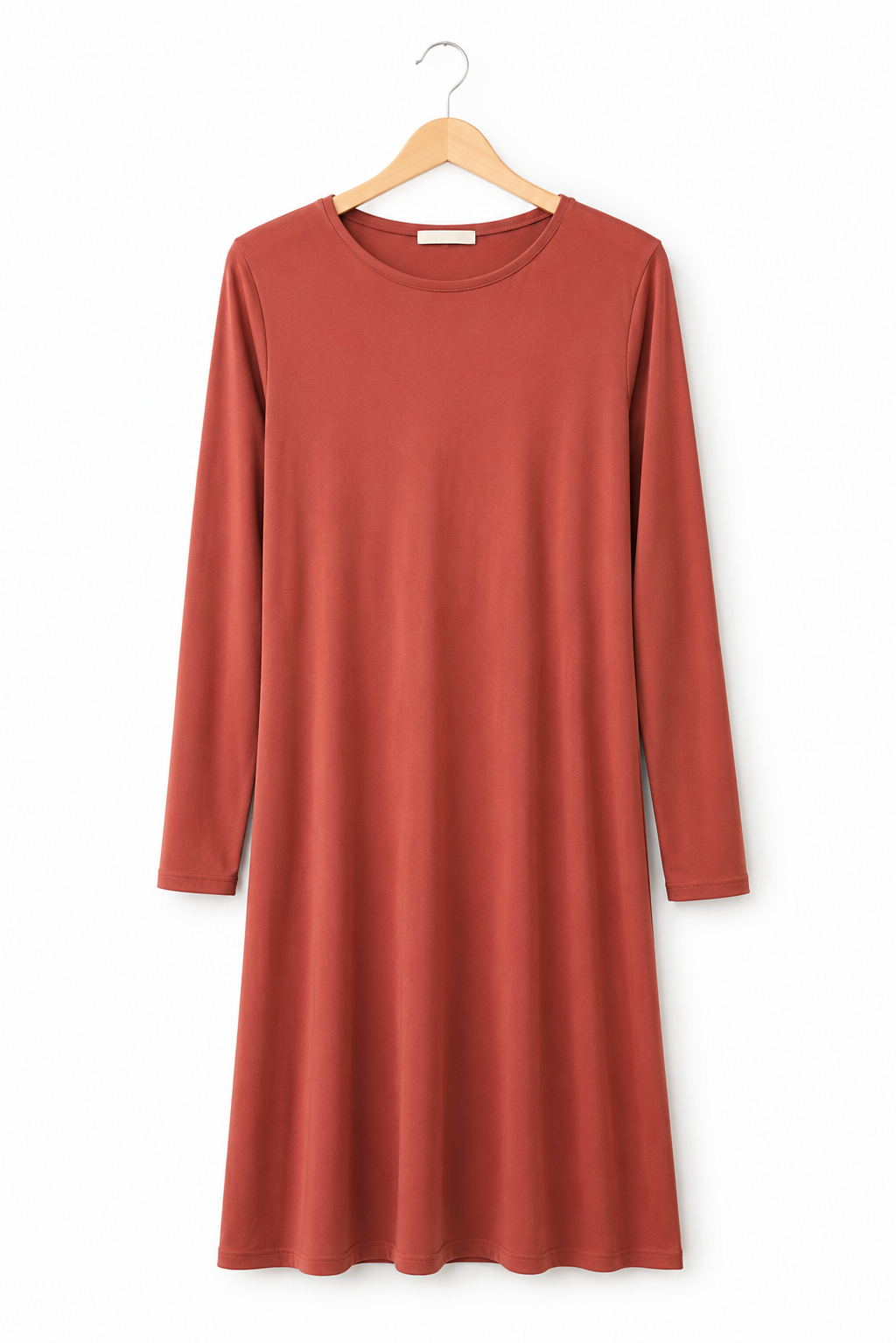 Women's Rust Long Sleeve A-Line Swing Dress – Casual Knee-Length Fall Dress