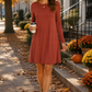 Women's Rust Long Sleeve A-Line Swing Dress – Casual Knee-Length Fall Dress