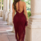 Enchanting Desire Burgundy Fringe Maxi Dress