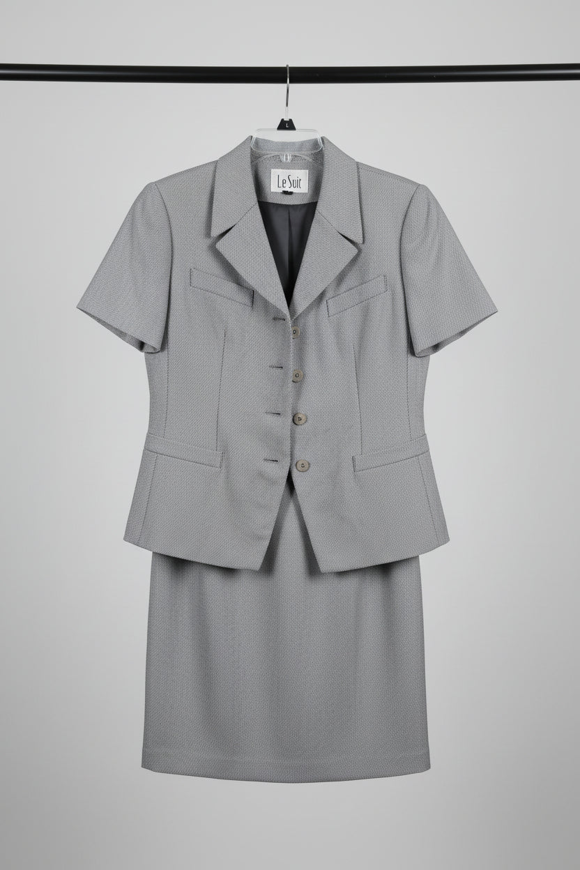Women's Light Gray Short Sleeve Blazer Jacket & Matching Top 2-Piece Career Office Set